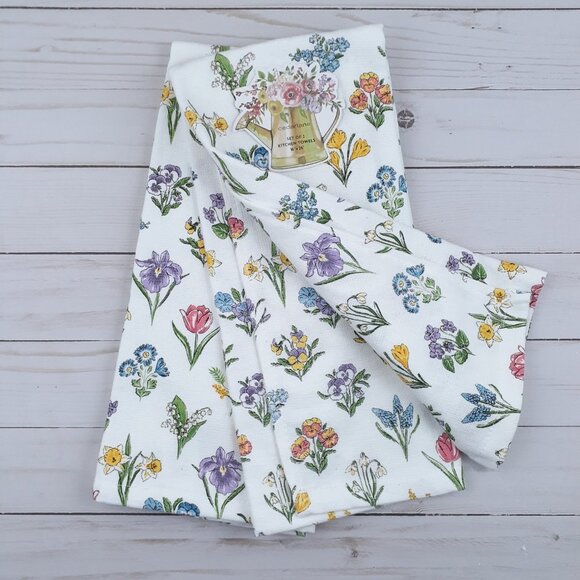 Dual Purpose Kitchen Towels Spring Flowers Floral Set of 2 - Picture 2 of 3